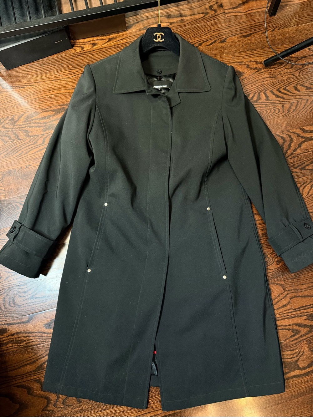 Jones New York Petite Size 8 Black Jacket Coat Removable Lining Womens Long